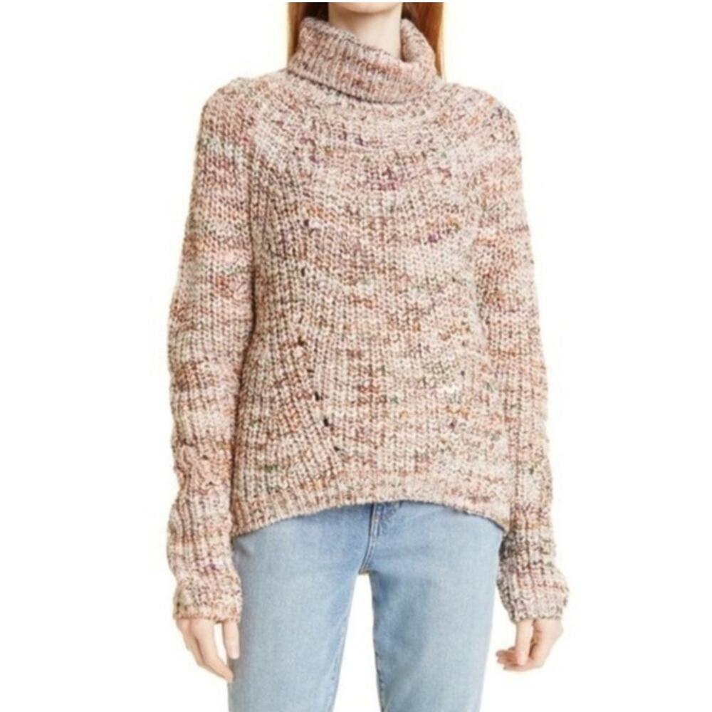 NWOT LINED Brand Luxie Marled Multicolor Knit Wool Blend Turtleneck Sweater XS